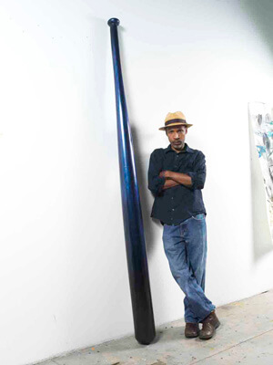 Peter Harholdt, Radcliffe Bailey in his studio with Clean Up II, November 2010. Image courtesy of the High Museum of Art.