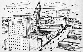 Yoshio Koya, Drawing of Downtown Jackson, Mississippi, in Tengoku Amerika, Jigoku Amerika, 82.
