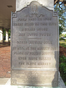 Figure 39. Holly Goldstein, Plaque on northeast pillar of Public Market, Plaza de la Constitución, St. Augustine, Florida, 2012.