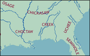Map of Major Indian Tribes in the "South," circa 1750