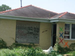 Dorothy Moye, Gentilly neighborhood, searchers' and animal rescue markings, 2007.