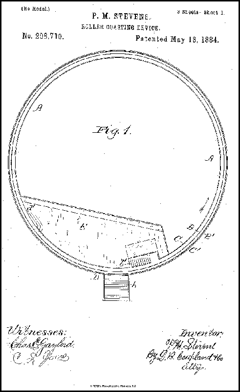 P.M. Stevens, Roller Coasting Device (U.S. Patent 298,710; May 18,1884)