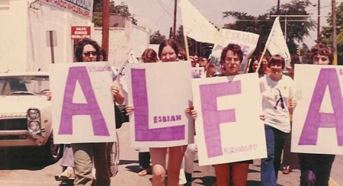 Lorraine Fontana, ALFA members marching in the Atlanta Gay Pride Parade, Atlanta, Georgia, 1973. Lorraine Fontana, ALFA members marching in the Atlanta Gay Pride Parade, Atlanta, Georgia, 1973.