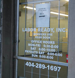 Terry Easton, Front door at Labor Ready labor agency. Decatur, Georgia, October 2004.