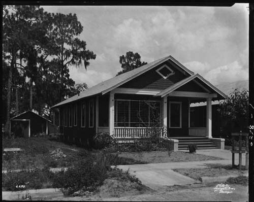 Burgert Brothers, Residence at 2719 Jefferson Street, single-story wood frame, shotgun interior full front porch with gable and trellis, Tampa, Florida. Catalog No.: PA 5780.