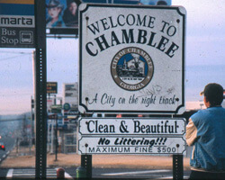 Street sign on Buford Highway. Chamblee, Georgia. Photo by Mary Odem, 2001