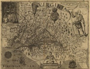 Map of Virginia indicating Powhatan presence, 1924. Map by John Smith and William Hole. Courtesy of the Library of Congress Geography and Map Division, loc.gov/resource/g3880.ct000377/.