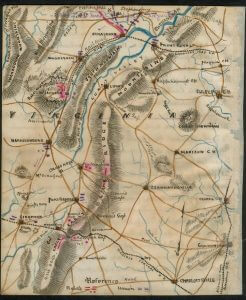 Map of the Shenandoah Valley Campaign, ca. 1864. Map by Robert Knox Sneden. Courtesy of the Library of Congress, loc.gov/resource/gvhs01.vhs00195/.
