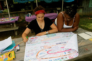 Adina Hemley-Bronstein and Elandria Williams mapping community, STAY Summer Institute, High Rocks Camp, Hillsboro, West Virginia, Summer 2012. Photograph courtesy of the STAY Project.