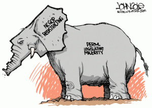 "NC GOP Redistricting," November 10, 2014. Political cartoon by John Cole. Courtesy of the cartoonist.