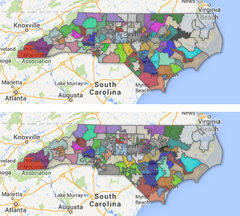 2009 and 2011 North Carolina House district maps.