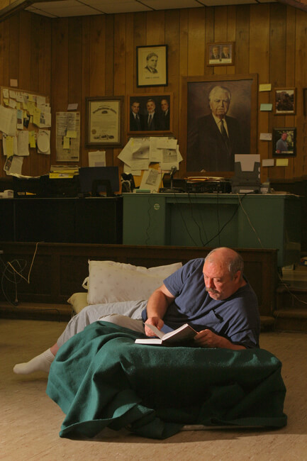 UMWA miner, 48, lost his job and then his house. He now sleeps in his local union hall. Cannelton, WV, 2005.