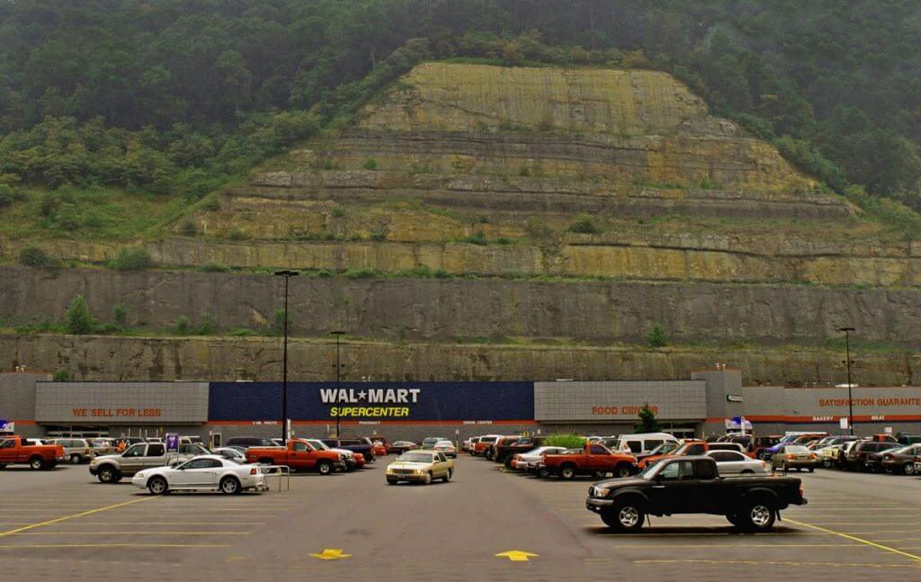 Walmart, situated in a shopping center several miles from downtown Logan on a strip mine bench, 2005.