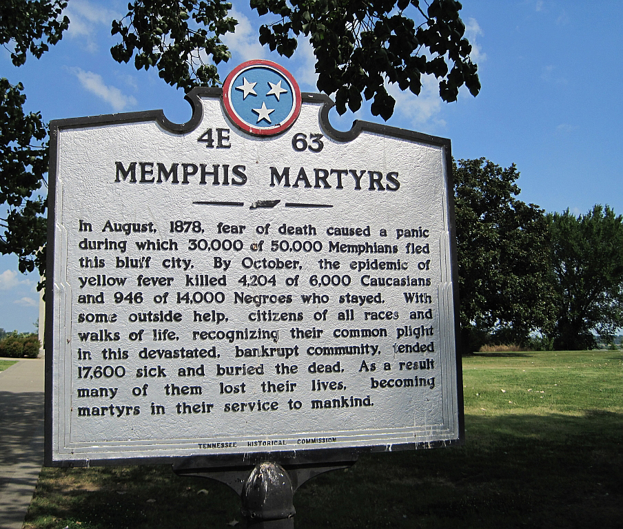 Memphis Martyrs historical marker, Memphis, Tennessee, July 4, 2010. Photograph by Wikimedia Commons user Thomas R. Machnitzki. Creative Commons license CC BY 3.0. Memphis Martyrs historical marker, Memphis, Tennessee, July 4, 2010. Photograph by Wikimedia Commons user Thomas R. Machnitzki. Creative Commons license CC BY 3.0.