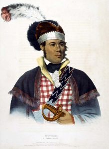 Painting of Creek Chief McIntsh, adorned in Native American cultural regalia.