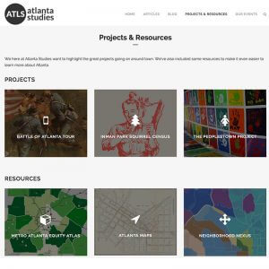 Atlanta Studies website, 2015. Screenshot of the projects and resources available to members of the public as well as academics. Courtesy of Emory News. The section is expected to expand as the new website takes off.