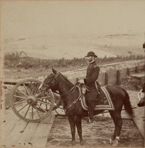 "Old Tecumseh," Union Major General William T. Sherman at Confederate Fort, Atlanta, Georgia, October 1864. Stereograph by George Barnard. Courtesy of Library of Congress.