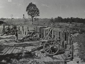 Confederate fort near Atlanta, Georgia, part of the city's inner ring of fortification, 1864. Photographic print by George H. Barnard. Courtesy of Library of Congress.