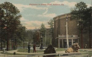 Original cyclorama building, Grant Park, Atlanta, Georgia, erected 1898. Color postcard, ca. 1910.