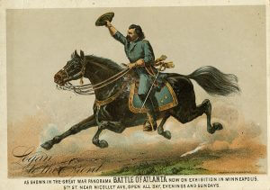Union Major General John A. Logan, riding Slasher. Minneapolis Cyclorama promotional flyer, ca. 1886.