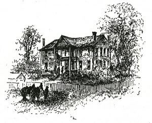 Augustus Hurt House, Sherman's temporary headquarters, Atlanta, Georgia, ca. 1864, Battles and Leaders of the Civil War, vol. 4. Sketch by Theodore Davis.