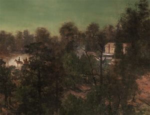 Augustus Hurt House, Sherman's headquarters on July 22, 1864, Battle of Atlanta Cyclorama, Atlanta, Georgia, 1886. Painting by the American Panorama Company.