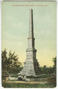 Confederate Obelisk, dedicated to the memory of "Our Confederate Dead," Oakland Cemetery, Atlanta, Georgia. Postcard made in Germany, ca. 1910.