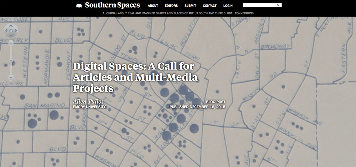 "Digital Spaces: A Call for Articles and Multi-Media Projects," December 16, 2016. Screenshot courtesy of Southern Spaces.