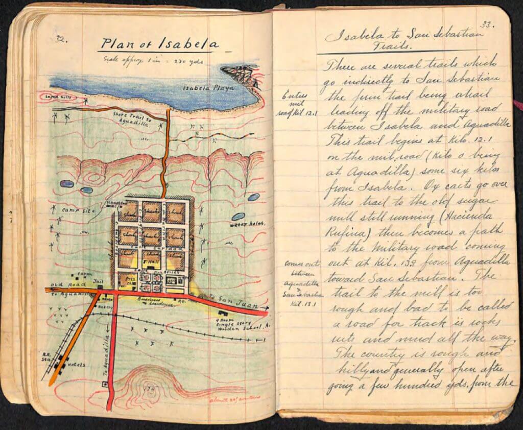 "Plan of Isabela," illustrated town map from Armstrong's notebooks. Image courtesy of Lanny Thompson, 2017.