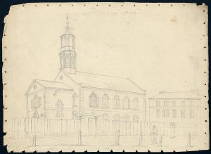 Synagogue, Charleston, South Carolina, ca. 1812. Graphite drawing by John Rubens Smith. Courtesy of Library of Congress Prints and Photographs Division, www.loc.gov/pictures/resource/ppmsca.05439/.
