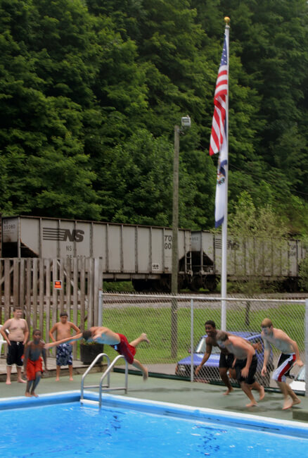 Linkus Park Pool in downtown Welch on a summer day in July. "We're not just prejudiced here," says local librarian, Donna Morgan. Welch, WV, 2006.