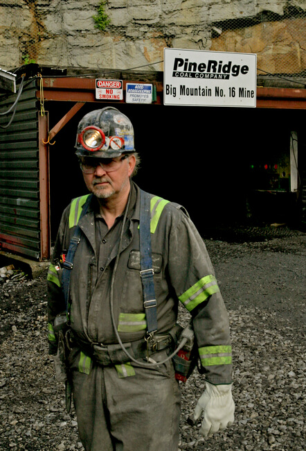 Underground Appalachian coal miner at mine porter. Boone County, WV, 2005.