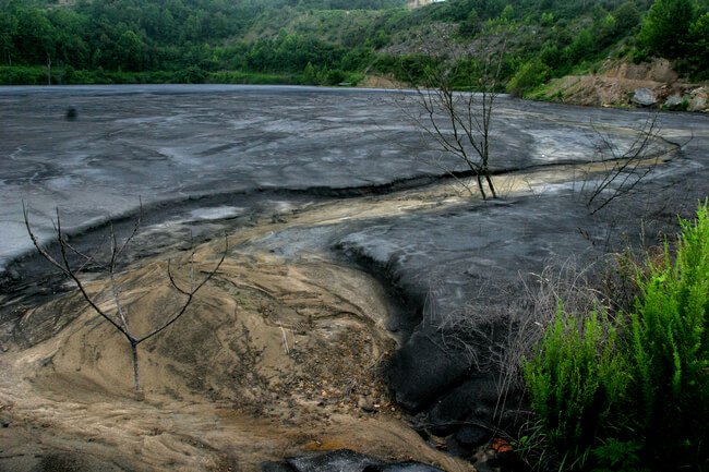 Eroded coal mine waste impoundment, Clay Hollow Impoundment. Letcher County, KY, 2005.