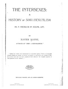 Title page of The Intersexes: HIstory of Similsexualism as a Problem in Social Life. (Naples: The English Book Press, 1906). Curtesy of Hathi Trust Digital Library. Image is in public domain.