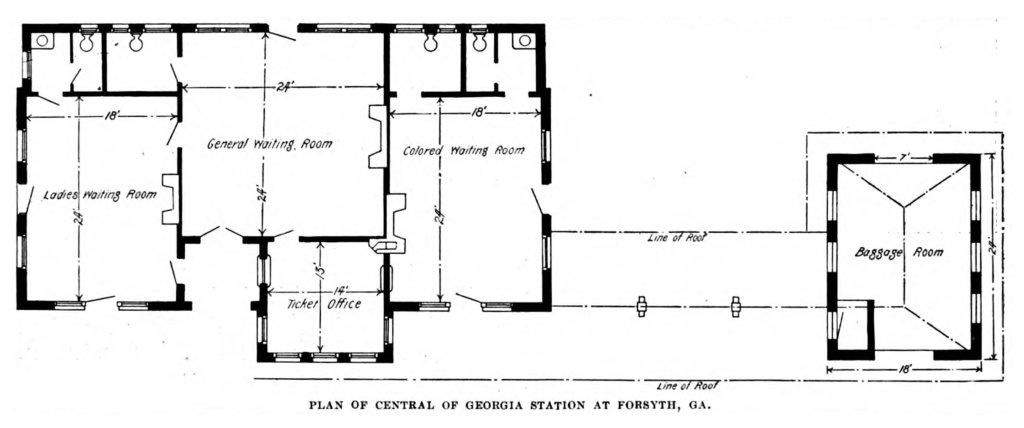 Plan of Central of Georgia Station at Forsyth, Georgia, 1900. Drawing by unknown creator. Originally published in The Railway Age (July 6, 1900). Courtesy of HathiTrust and New York Public Library.