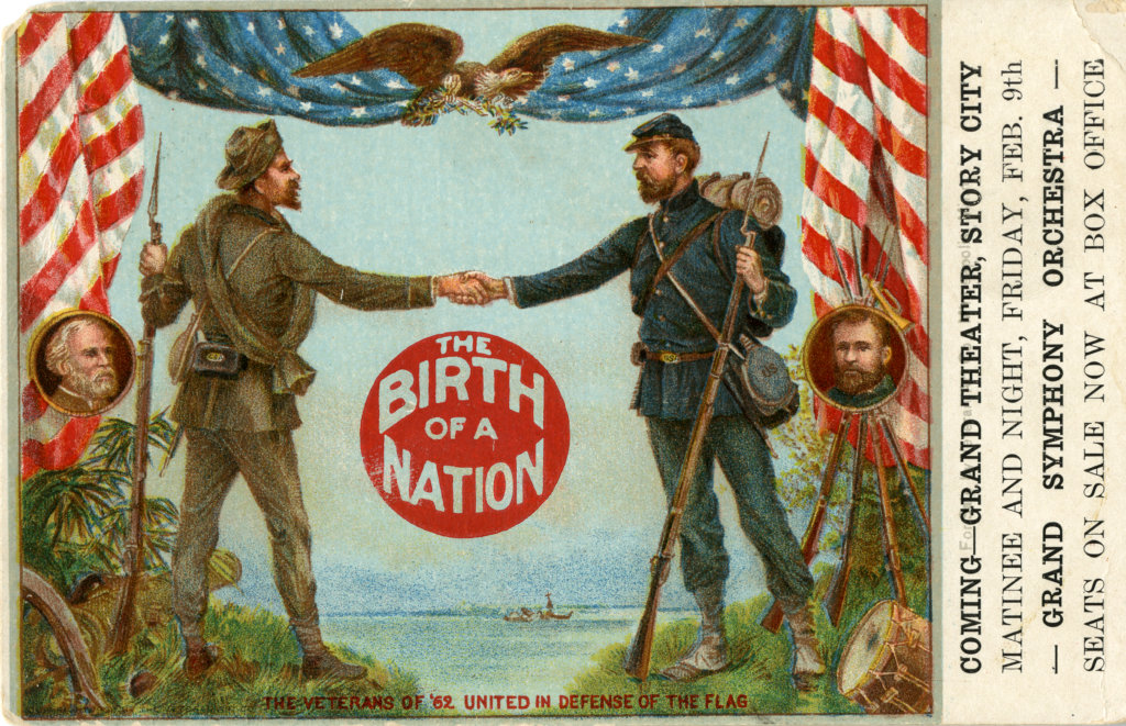 Erstwhile Civil War opponents, their weapons at rest, are 