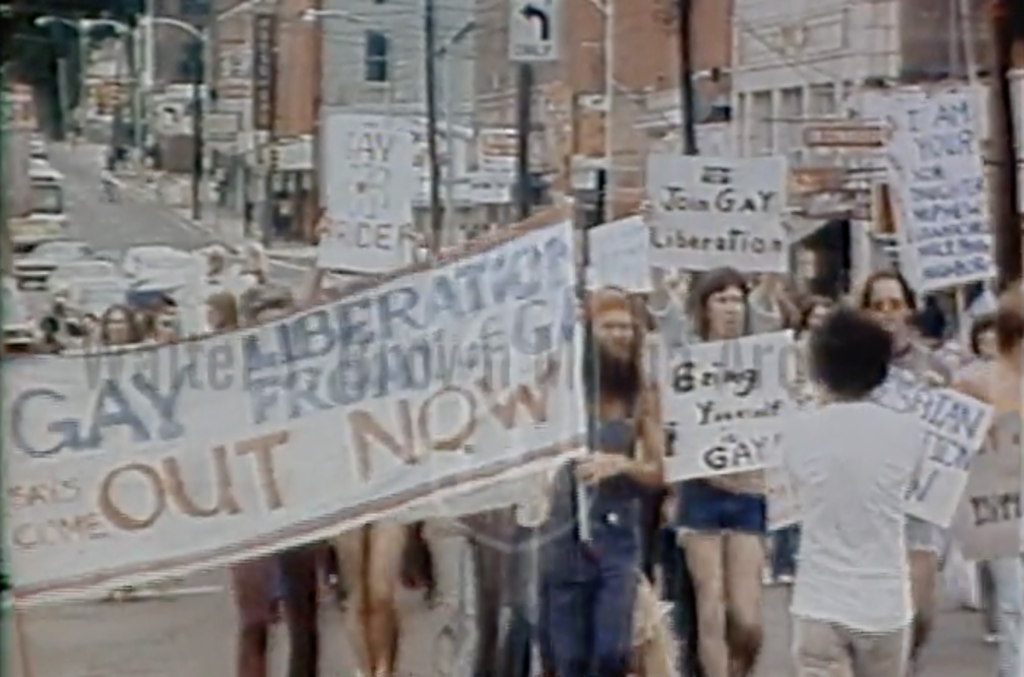 Linked still shot from footage of first Atlanta pride march, Atlanta, Georgia, June 27, 1971