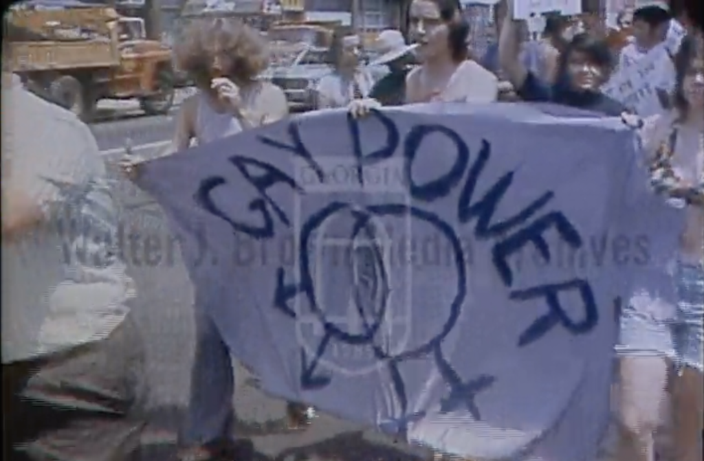 Linked still shot from footage of first Atlanta pride march, Atlanta, Georgia, June 27, 1971