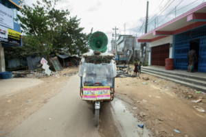 Loudspeaker announcements broadcasting messages on vaccination in Cox's Bazar city, Bangladesh. Photograph courtesy of Abdullah Al Kafi.