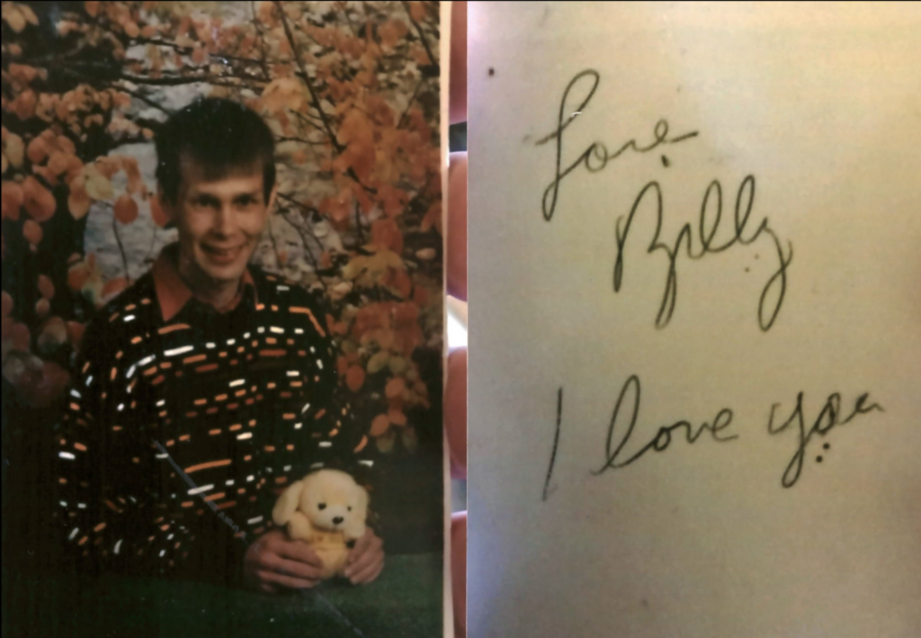 The front and back of a photo of a Billy Ray Collins as a young man. The back reads "Love Billy. I love you."