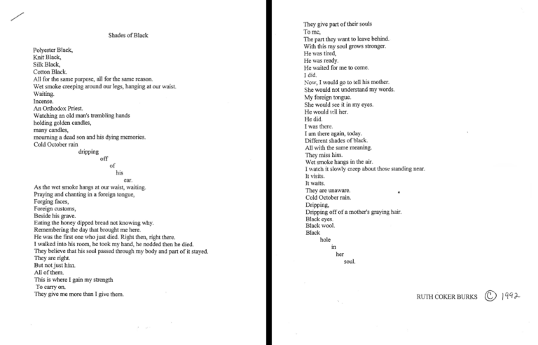 A scan of a typed poem by Ruth Burks.