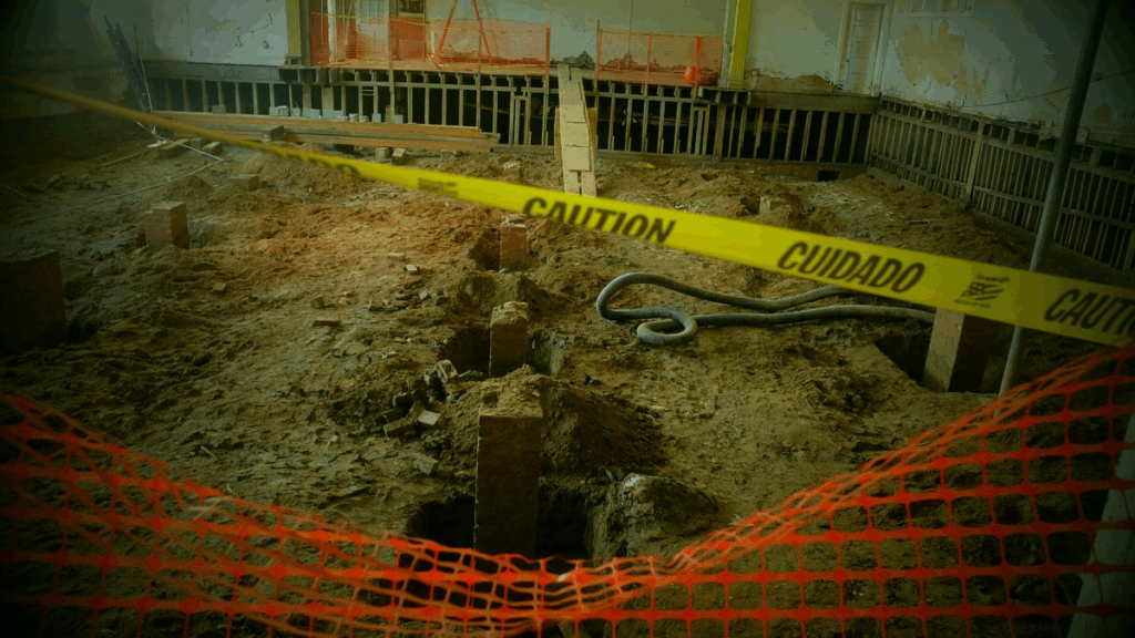 Debris removal from the Marshall High Studios.